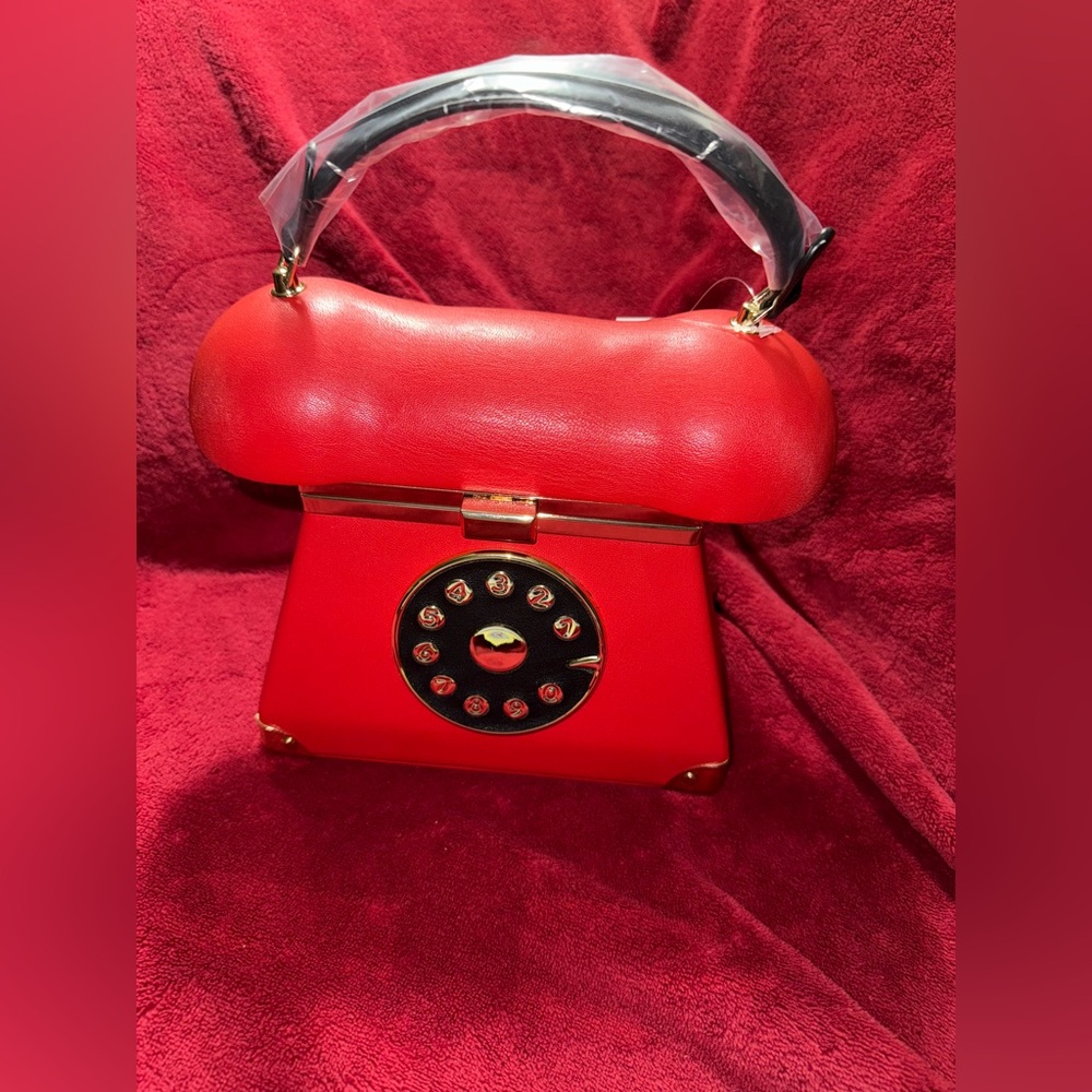 Red Faux Leather Telephone Handbag w/ Detachable strap- NWT - Picture 3 of 4